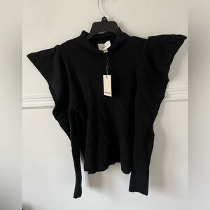 NEW Industry Wool Blend Sweater Black NWT L size large shoulder accent top